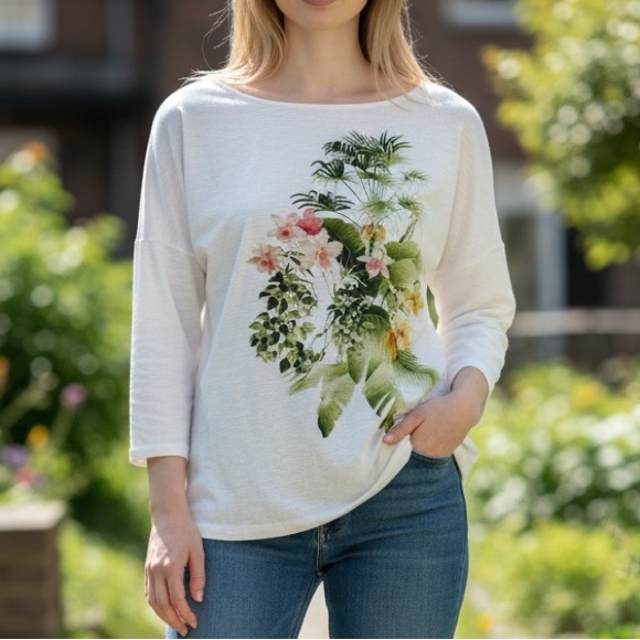Tommy Bahama Tops - Tommy Bahama Ivory Top with Tropical Floral Design